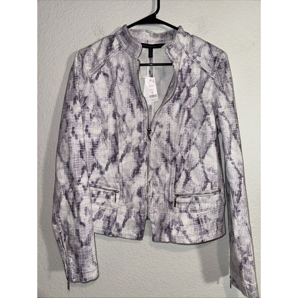 White House Black Market Snake 🐍 Print Moto Denim Jacket Size 10 Small NWT WHBM